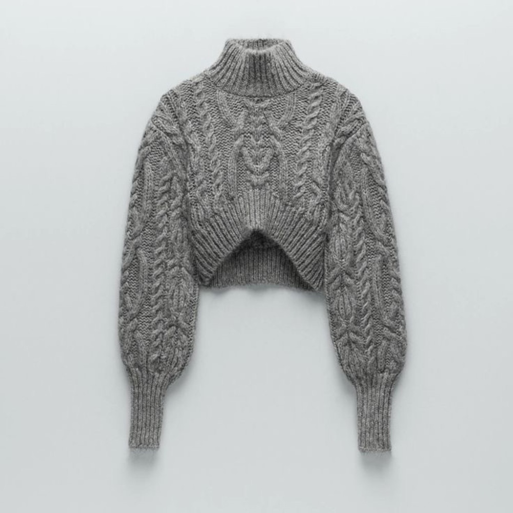 Zara Cropped Cable Knit Turtleneck Sweater NWOT